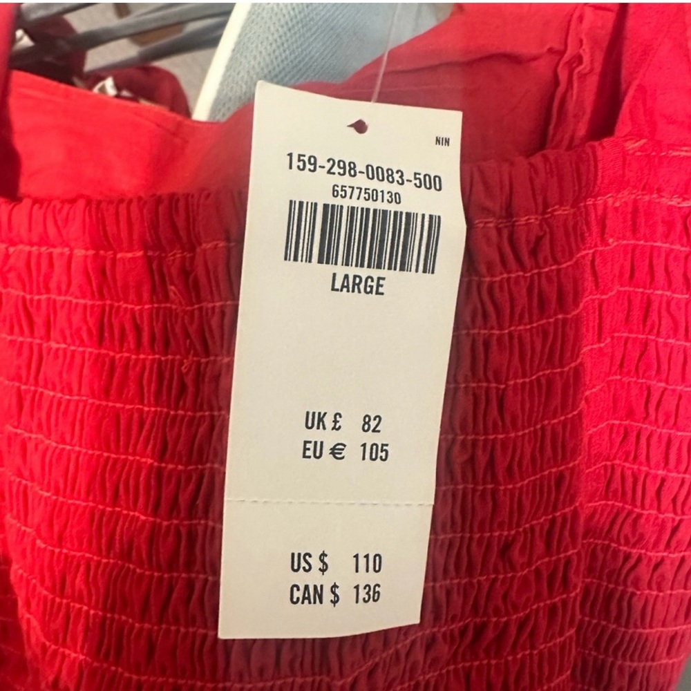 Abercrombie Red Smocked Midi Dress Large Tie Strap Cotton Sundress NWT - Picture 5 of 5